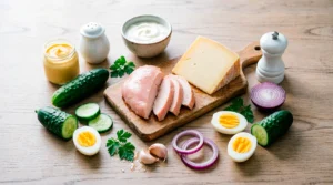 Салат с сыром и курицей